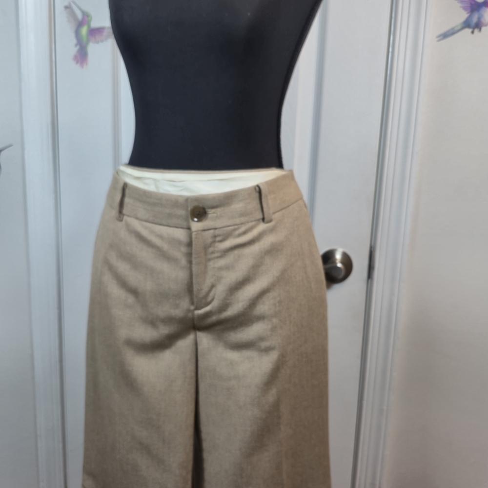 Banana Republic Martin Fit Tan Herringbone Wool Blend Wide Leg Trousers 4 - Picture 3 of 6